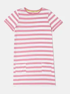 Jockey Girls Combed Cotton Striped Relaxed Fit Short Sleeve Sleep Dress - AG72