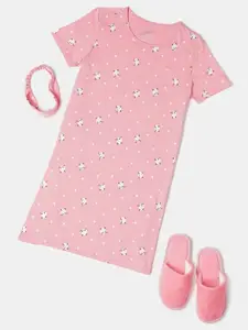 Jockey Girls Pink Printed Nightdress