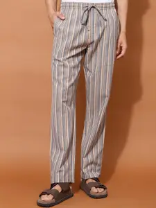 Fabindia Men Striped Comfort Fit Cotton Trousers