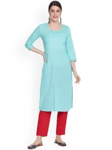SAVI Floral Embroidered Straight Cotton Kurta