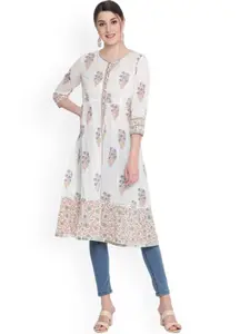 SAVI Ethnic Motifs Printed Gotta Patti High Slit Cotton Kurta