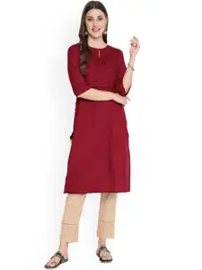 SAVI Pleated Detailed Keyhole Neck Straight Kurta
