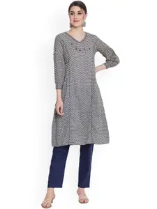 SAVI Ethnic Motifs Printed Cotton A-Line Kurta
