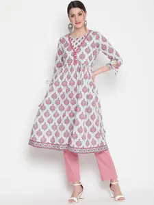 SAVI Floral Printed Cotton A-Line Kurta