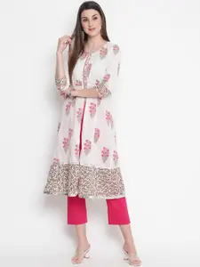 SAVI Floral Printed Cotton A-Line Kurta