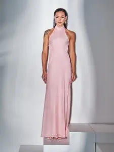 By The Bay Pink Halter Neck Georgette Maxi Dress