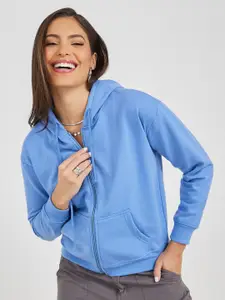 Styli Hooded Cotton Front-Open Sweatshirt