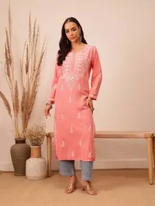 ADA Ethnic Motifs Embroidered Chikankari Cotton Silk Kurta