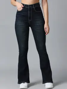 Roadster The Roaster Lifestyle Co. Women Navy Blue Pure Cotton Mid Rise Flared Fit Jeans