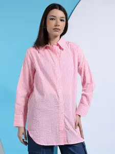 Freehand by The Indian Garage Co Women Pink Multi Stripes Striped Casual Shirt