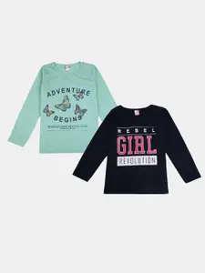 V-Mart Girls Pack Of 2 Typography Printed Cotton T-shirt