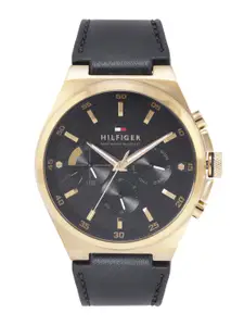 Tommy Hilfiger Men Brass Dial & Leather Straps Dexter Analogue Watch- TH1792086