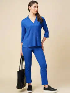 Chemistry Ribbed Shirt Collar Top With Trouser Co-Ords