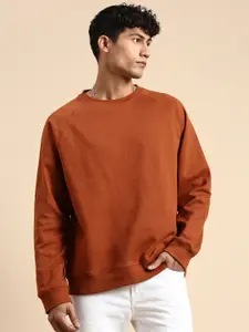 The Roadster Lifestyle Co. Rust Relaxed Fit Round Neck Sweatshirts