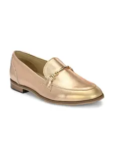 CARLO ROMANO Women Silver-Toned Leather Loafers