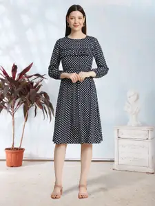 BAESD Polka Dot Printed Fit & Flared Dress