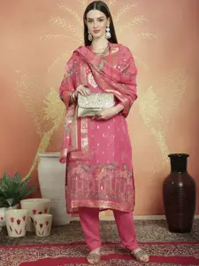 Stylee LIFESTYLE Floral Woven Design Jacquard Zari Unstitched Dress Material