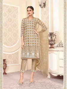 Panzora Beige Embroidered Unstitched Dress Material