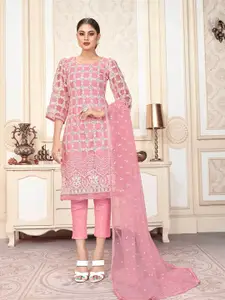 Panzora Pink Embroidered Unstitched Dress Material