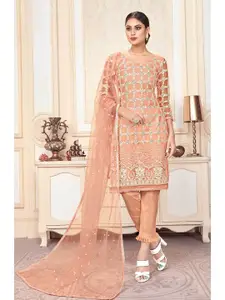Panzora Peach-Coloured Embroidered Unstitched Dress Material