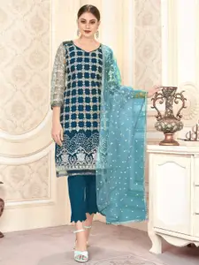 Panzora Teal Embroidered Unstitched Dress Material