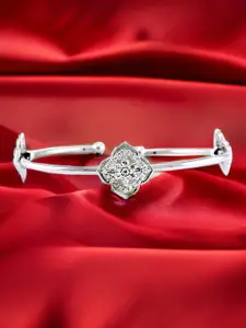 Taraash Women 92.5 Sterling Silver Studded Floral-Shaped Cuff Bracelet