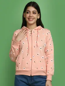 V-Mart Floral Printed Hooded Front-Open Sweatshirt