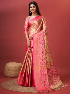 ZIBLON Pink Woven Design Art Silk Kanjeevaram Saree