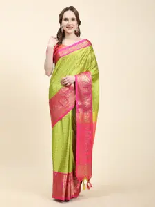 ZIBLON Green Woven Design Art Silk Kanjeevaram Saree