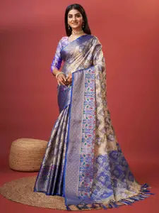 ZIBLON Blue Woven Design Art Silk Kanjeevaram Saree