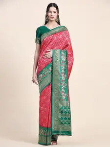 ZIBLON Pink Woven Design Art Silk Kanjeevaram Saree