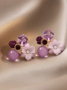 VAGHBHATT Purple Floral Studs Earrings