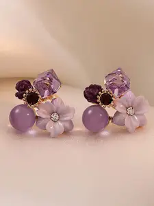 VAGHBHATT Purple Floral Studs Earrings