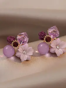 VAGHBHATT Crystals Pearl Floral Studs Earrings