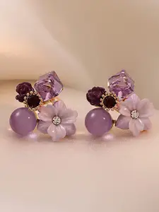 FIMBUL Purple Floral Studs Earrings