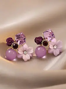FIMBUL Beads & Stone Studded Floral Studs Earrings