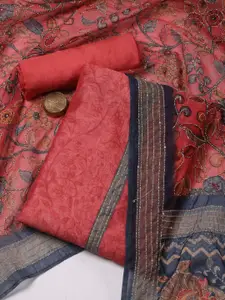 Meena Bazaar Peach-Coloured Printed Art Silk Unstitched Dress Material