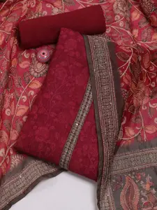 Meena Bazaar Floral Printed Thread Work Art Silk Unstitched Dress Material
