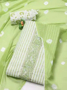 Meena Bazaar Green & Cream-Coloured Printed Unstitched Dress Material