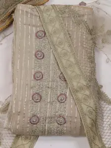 Meena Bazaar Beige Embroidered Unstitched Dress Material