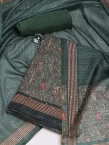 Meena Bazaar Green Printed Art Silk Unstitched Dress Material