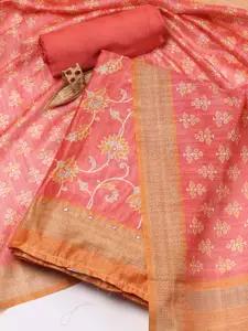 Meena Bazaar Coral Printed Art Silk Unstitched Dress Material