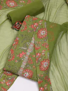 Meena Bazaar Green Printed Unstitched Dress Material