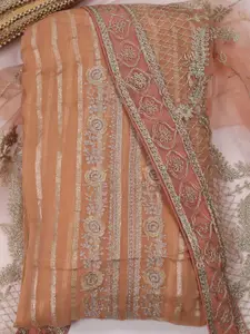 Meena Bazaar Peach-Coloured Embroidered Unstitched Dress Material