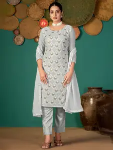 Panzora Grey Embroidered Unstitched Dress Material