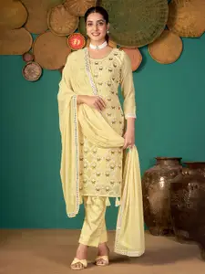 Panzora Yellow Embroidered Unstitched Dress Material