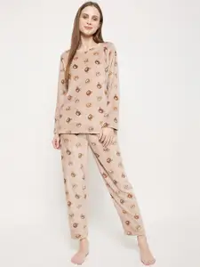 Camey Women Brown Printed Night suit