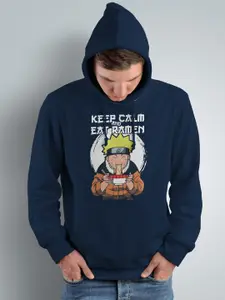 Crazymonk Men Navy Blue Hooded Sweatshirt