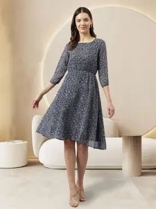 BAESD Textured Printed Georgette Fit and Flare Dress