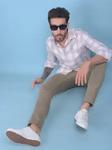 Crimsoune Club Classic Slim Fit Gingham Checks Spread Collar Cotton Casual Shirt